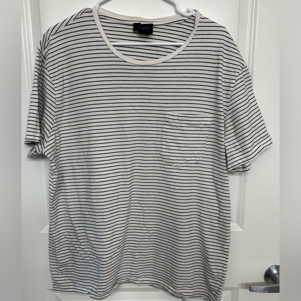 Magaschoni Man Striped Pocket Tee Shirt White Black Size L Soft Casual Top |